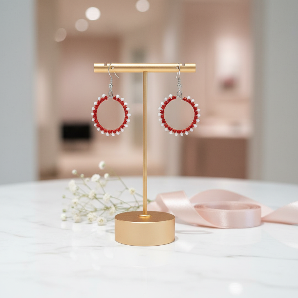 "Crystal My World" Earrings - Round - Red and White Crystals