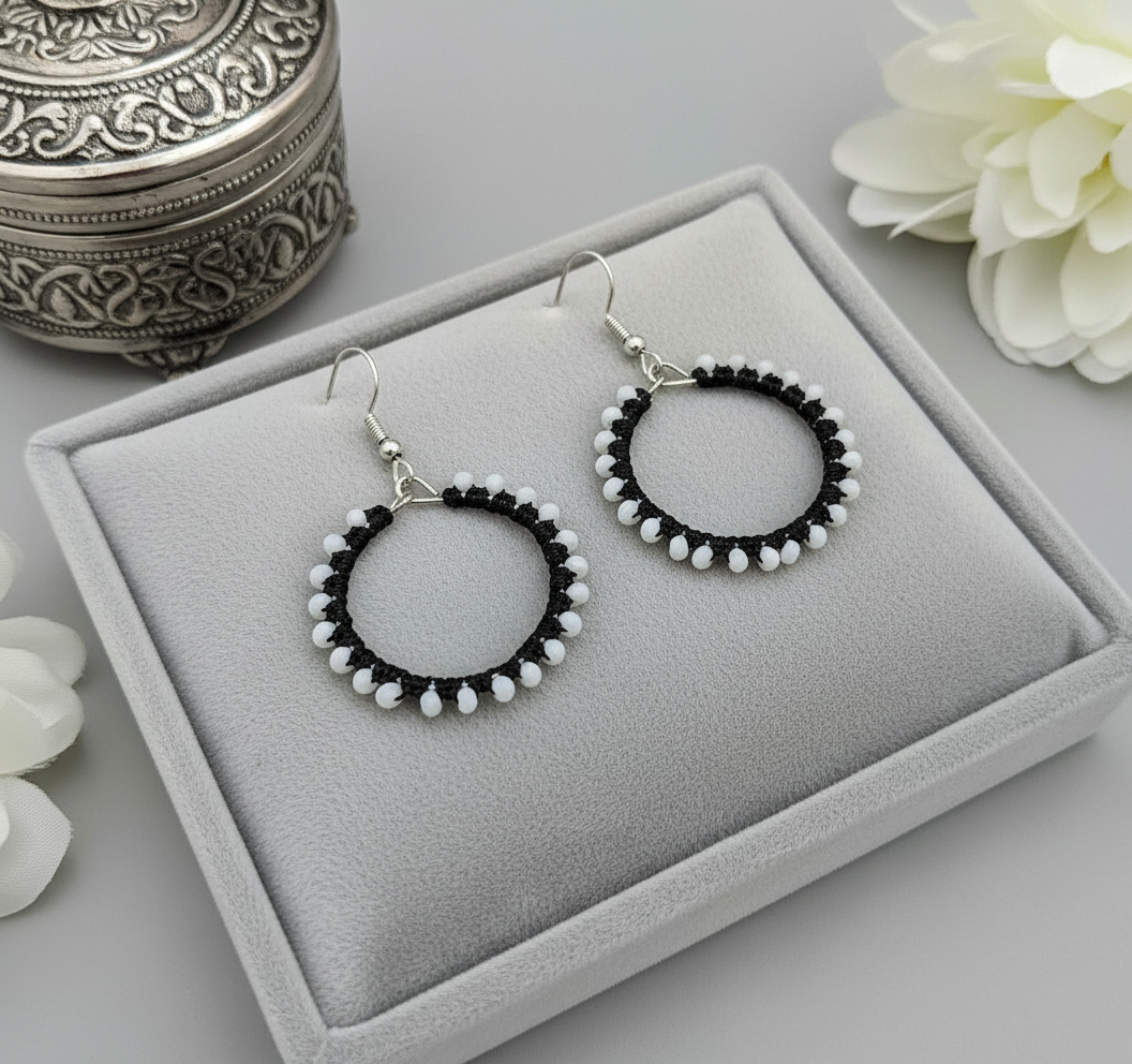 "Crystal My World" Earrings - Round - Black and White Crystals