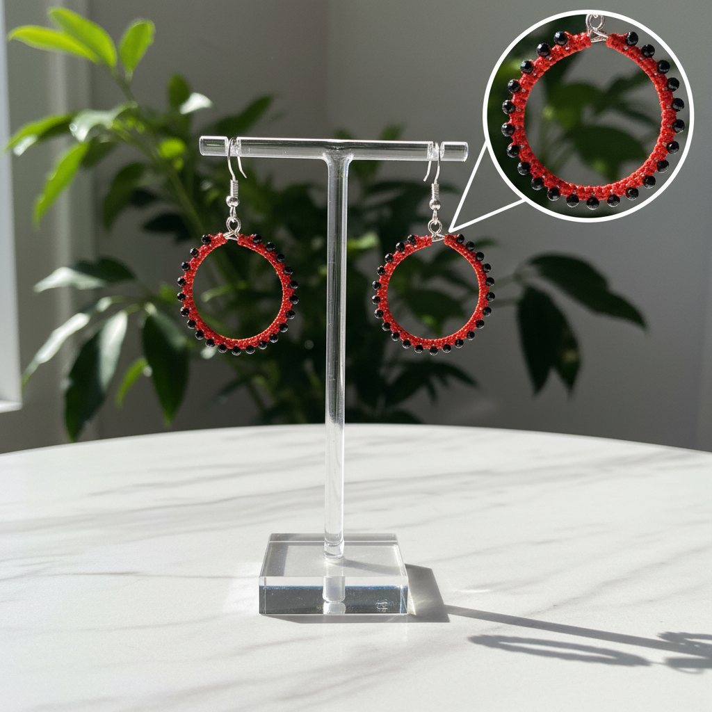 "Crystal My World" Earrings - Round - Red and Black Crystals