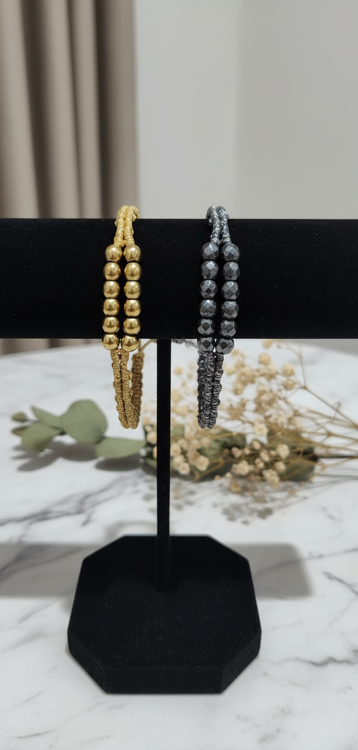 PARALLEL MACRAME BRACELET- GOLD WITH HEMATITES