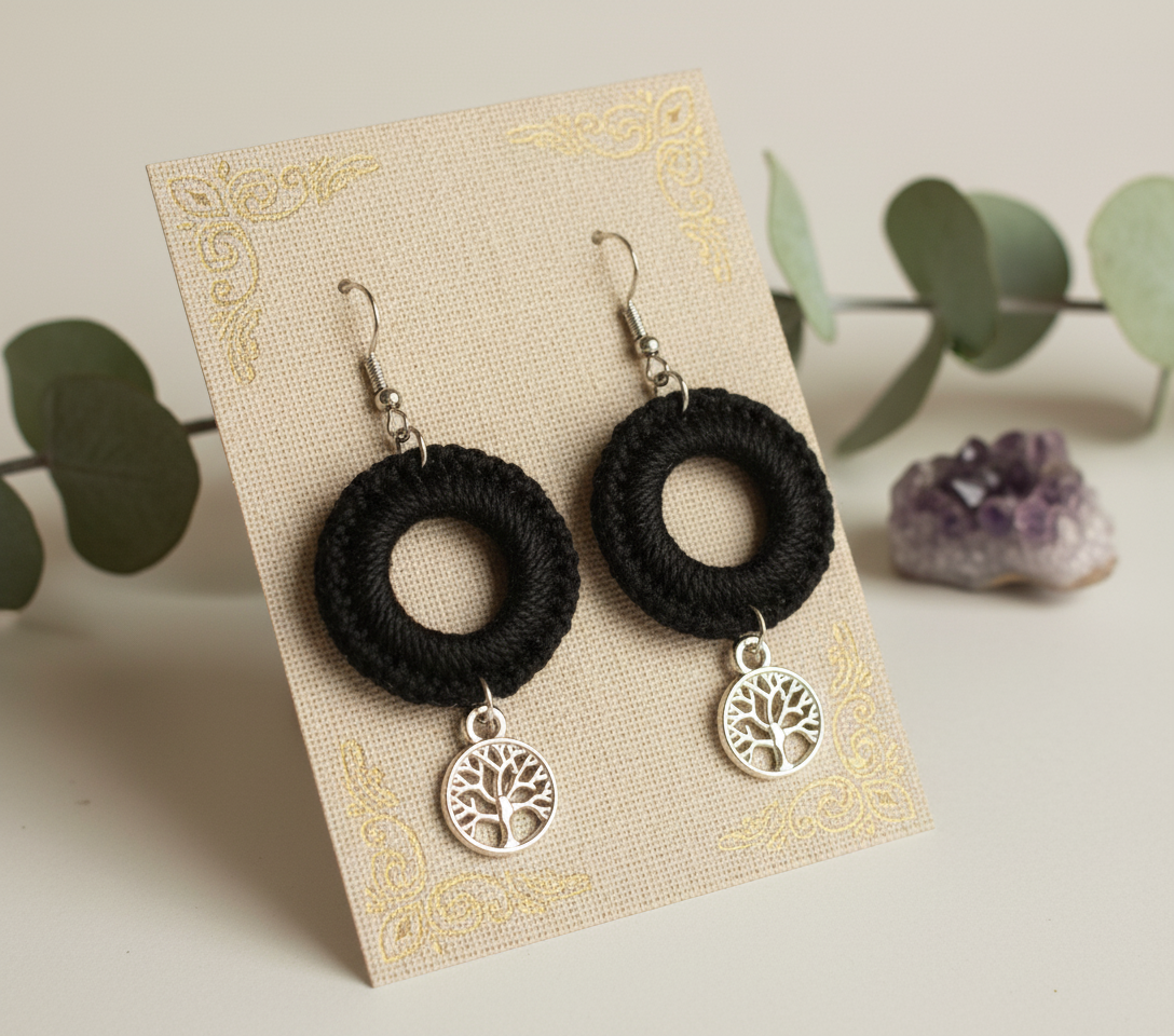 "Drizzle Disc" Earrings - Black/Silver