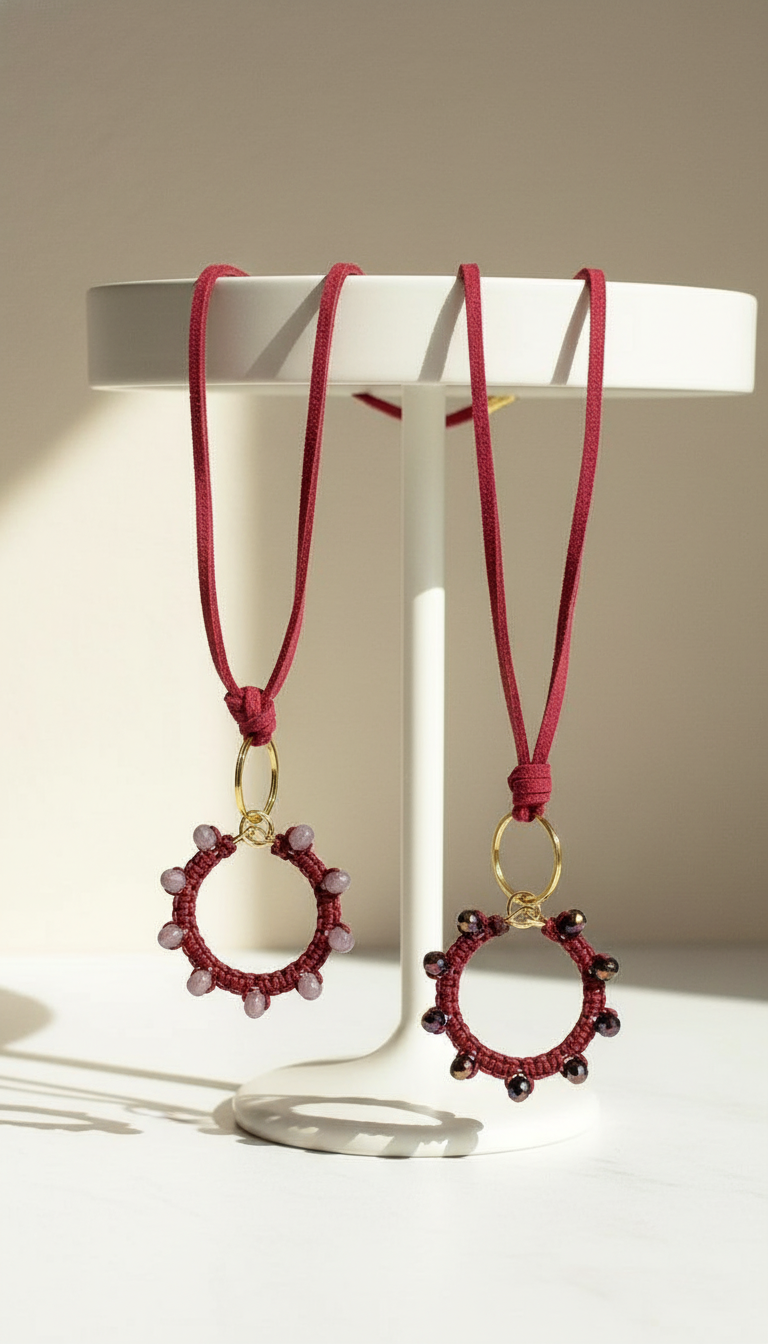 "Crystal My World" Necklace - Bordeaux Suede with Bronze Crystals