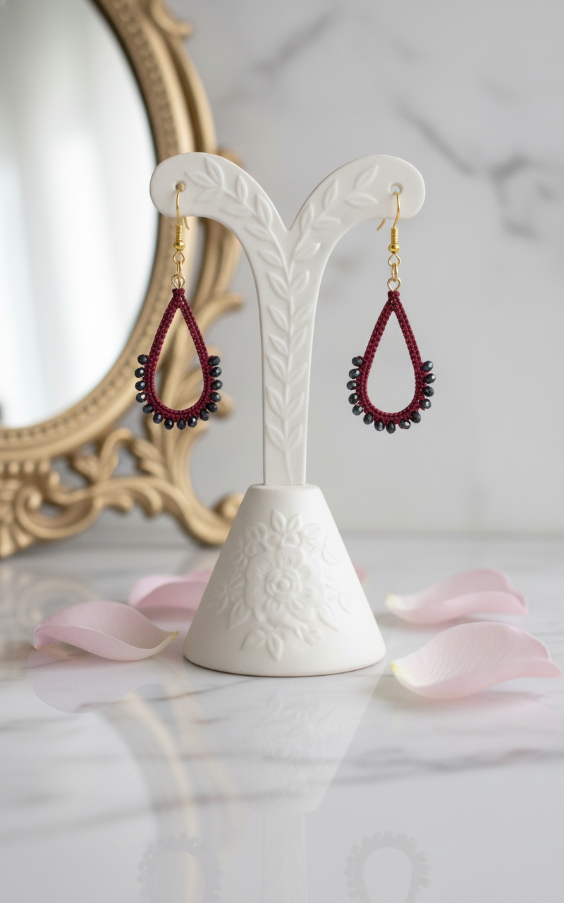 "Crystal My World" Earrings - Water Drop - Burgundy and Blue/Black Crystals