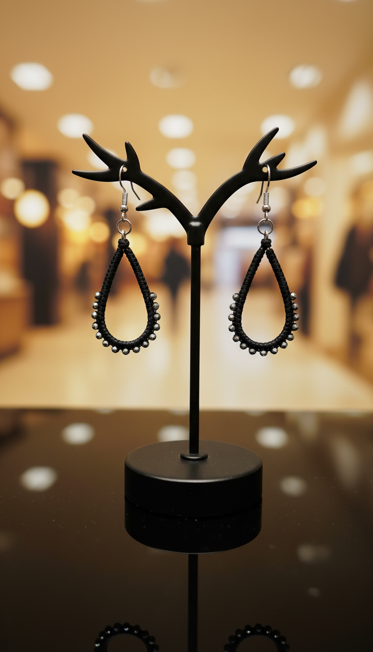 "Crystal My World" Earrings - Water Drop - Black and Silver Crystals
