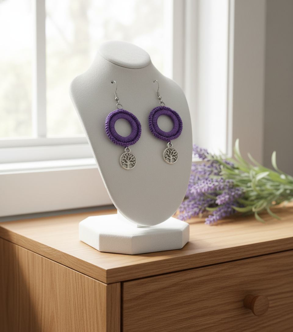 "Drizzle Disc" Earrings - Purple/Silver