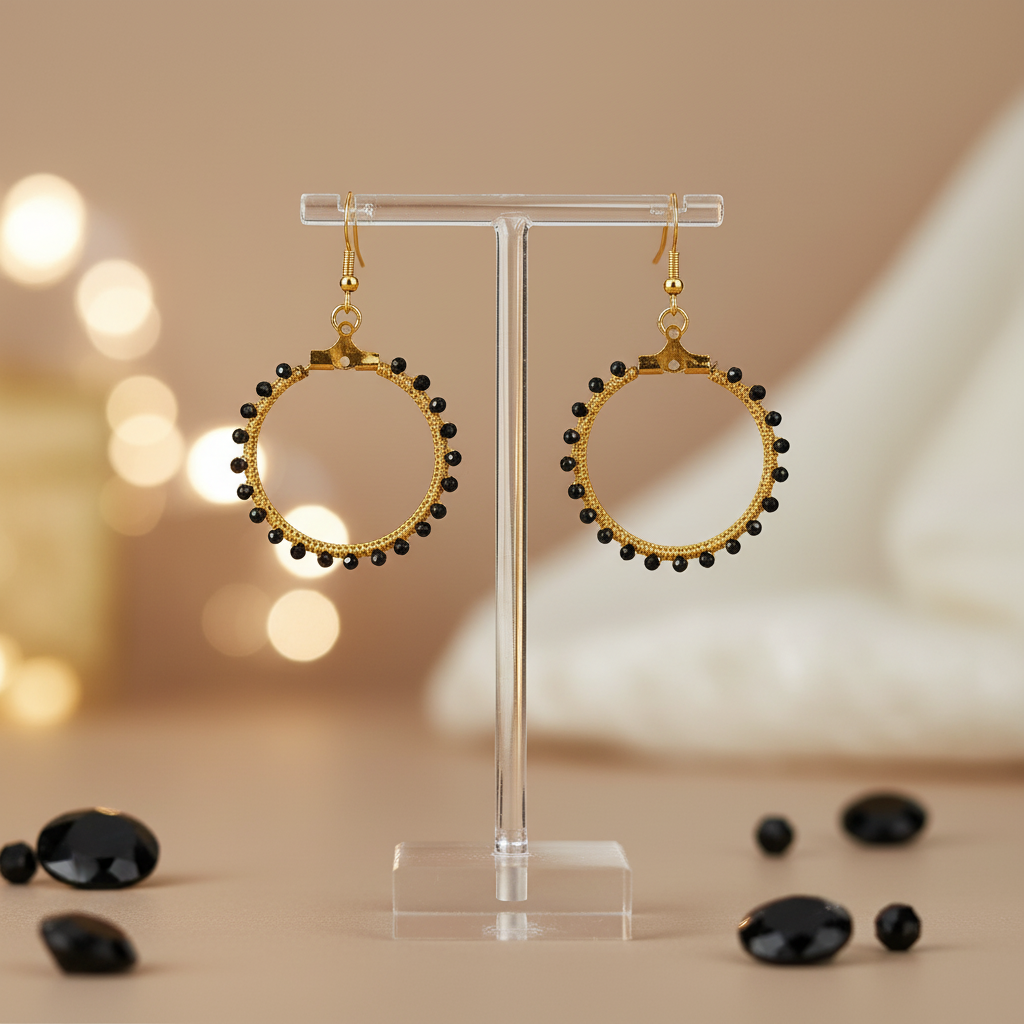 "Crystal My World" Earrings - Round - Gold and Black Crystals