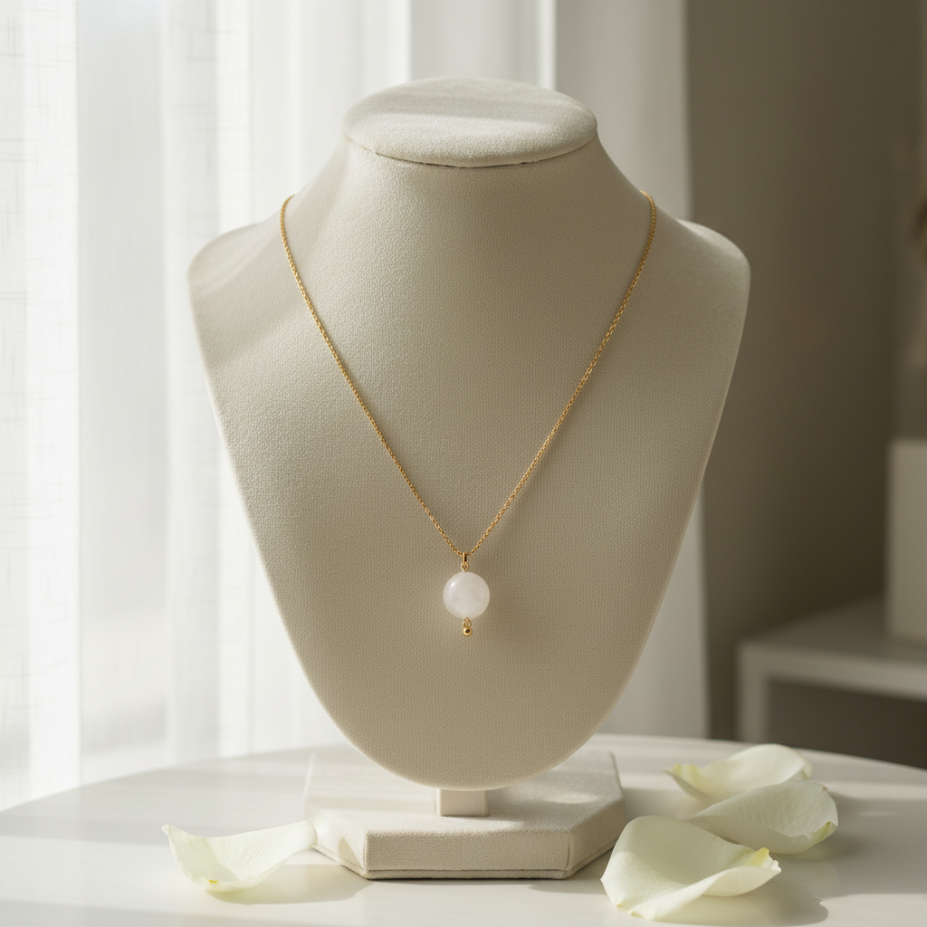 Necklace "Pick Me" - Golden Chain and Clear Quartz Natural Stone
