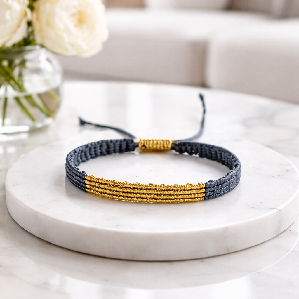 TWO-TONE MACRAME BRACELET GREY WITH GOLD