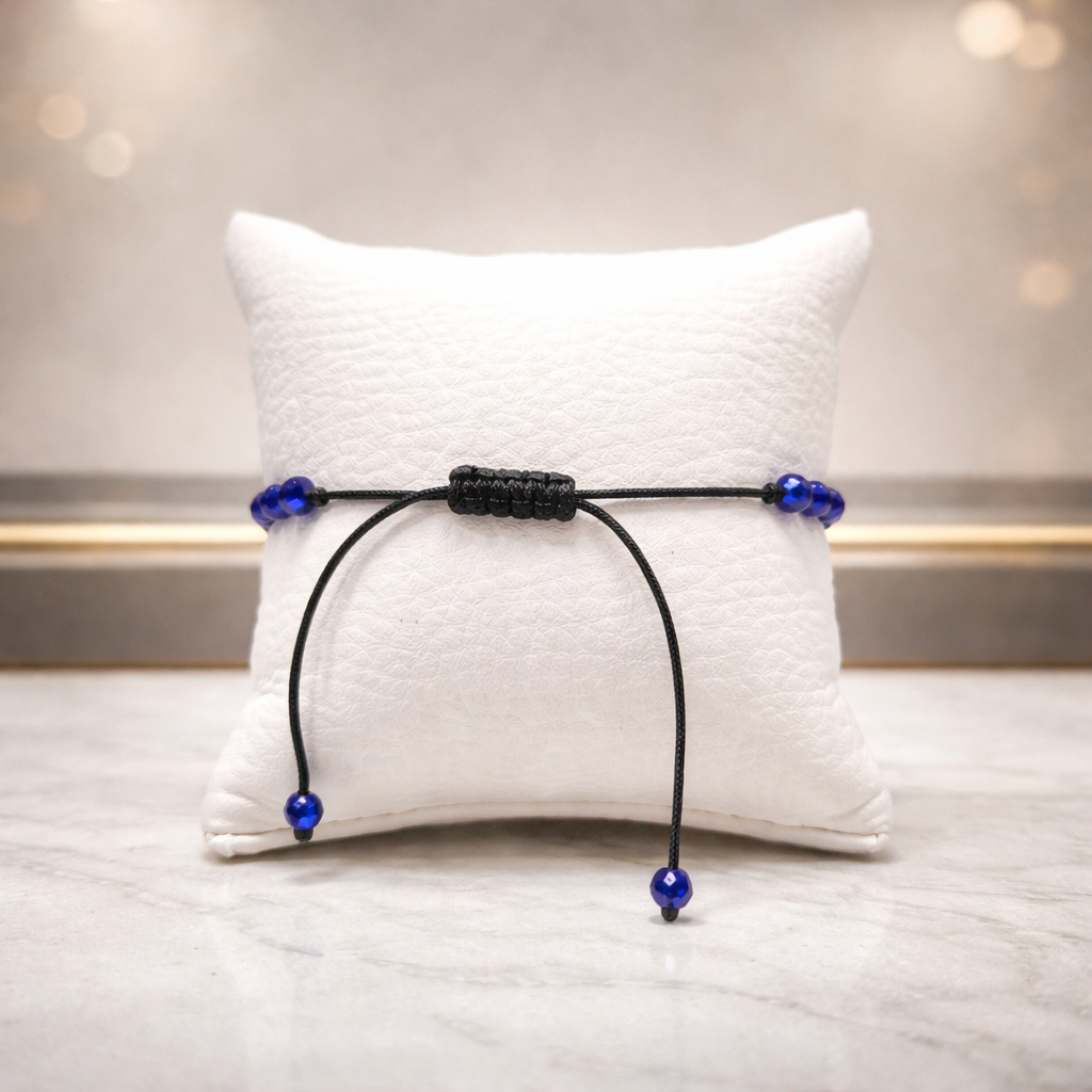 MACRAME BLUE EYE BRACELET-SILVER HEMATITES