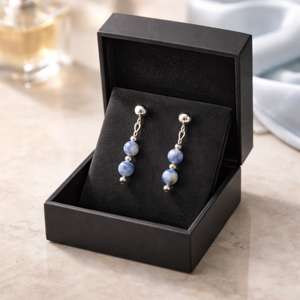 SILVER STUD EARRINGS WITH SODALITE BEADS