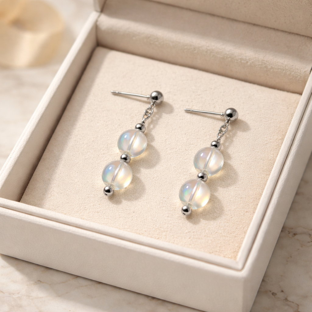 SILVER STUD EARRINGS WITH OPALITE BEADS