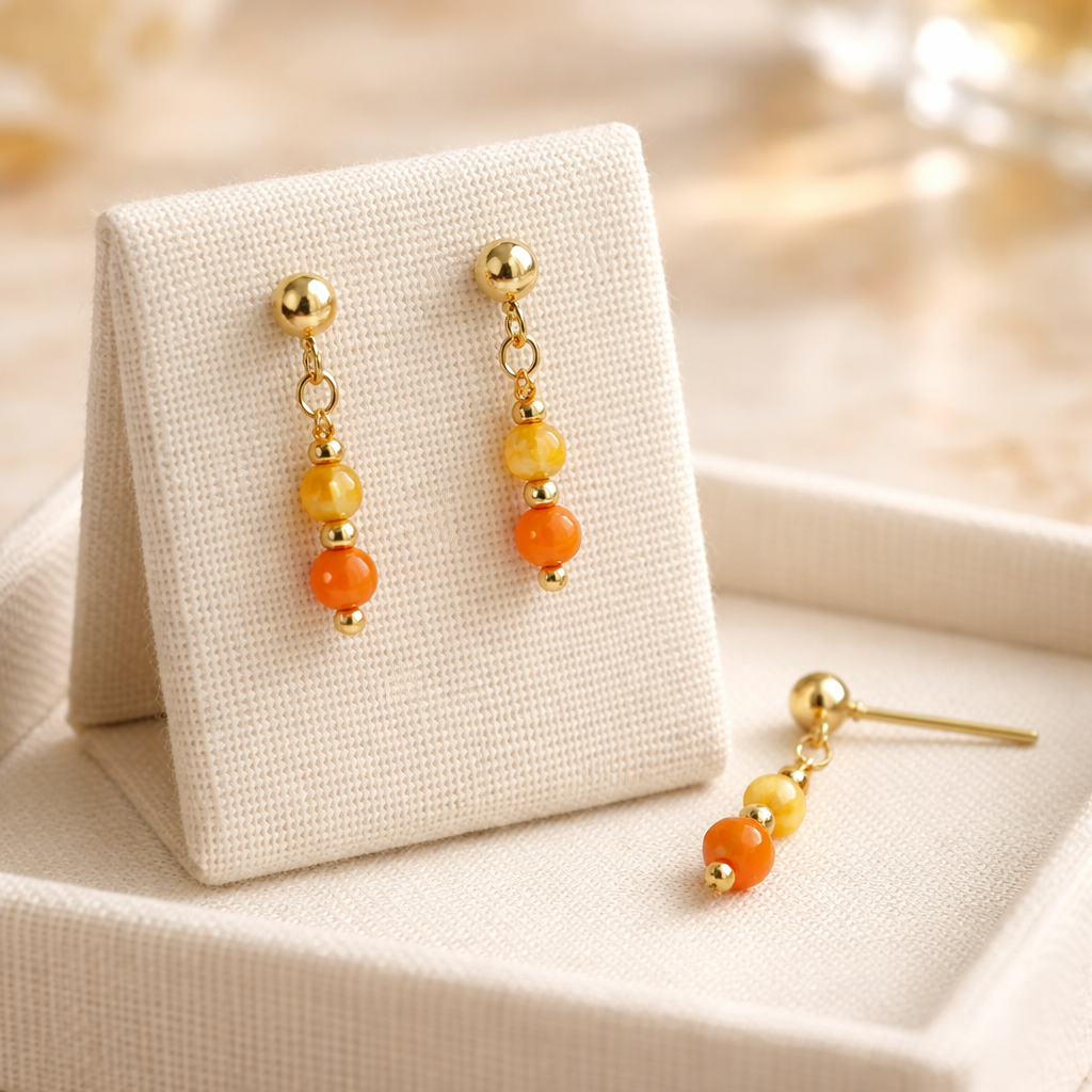GOLDEN STUD EARRINGS WITH YELLOW AGATE BEADS