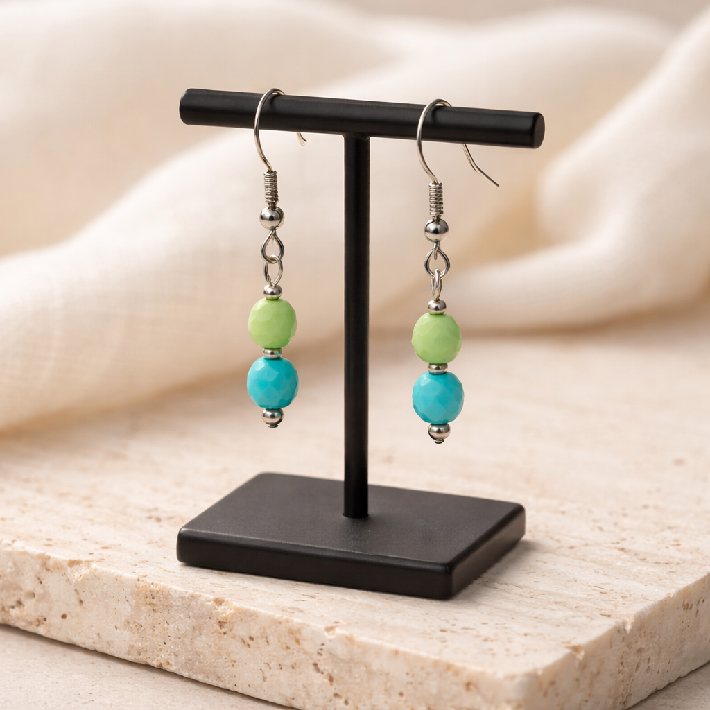 SILVER HOOK EARRINGS WITH COLORED HOWLITE BEADS