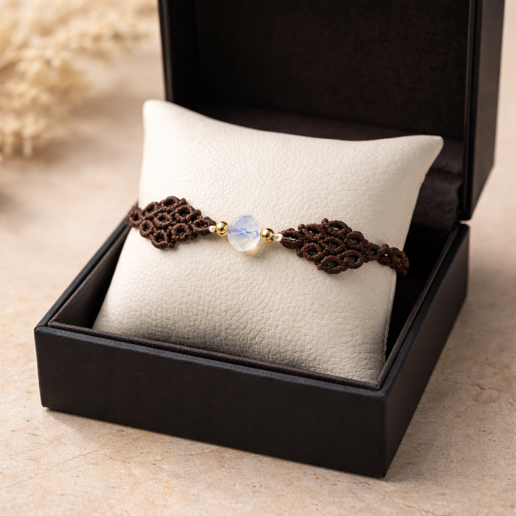 MACRAME BRACELET WITH SEMI-PRECIOUS STONES AND STAINLESS STEEL BEADS- BROWN