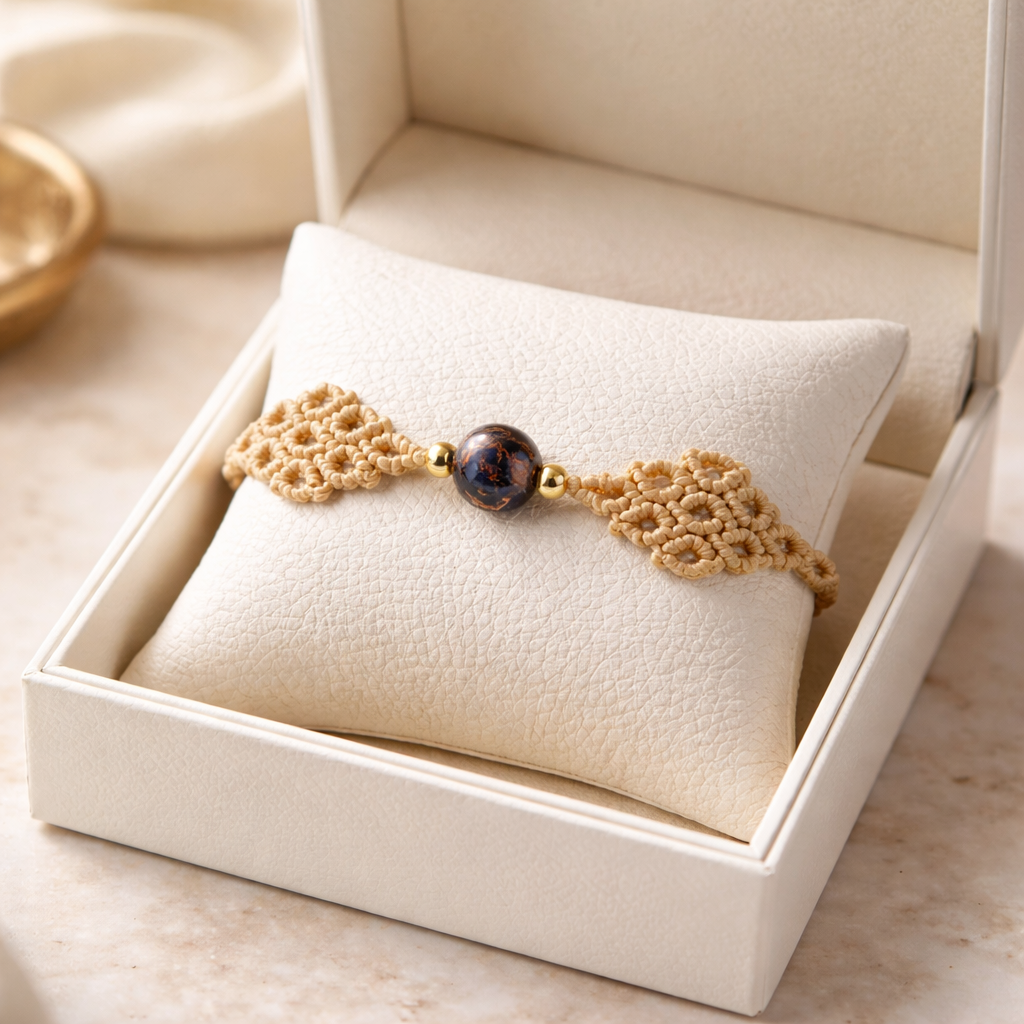 MACRAME BRACELET WITH SEMI-PRECIOUS STONES AND STAINLESS STEEL BEADS- BEIGE