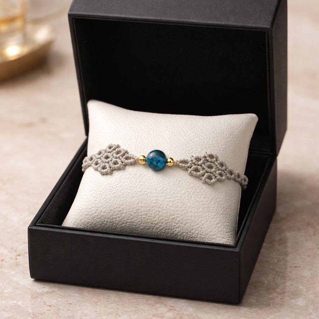 MACRAME BRACELET WITH SEMI-PRECIOUS STONES AND STAINLESS STEEL BEADS-LIGHT GRAY