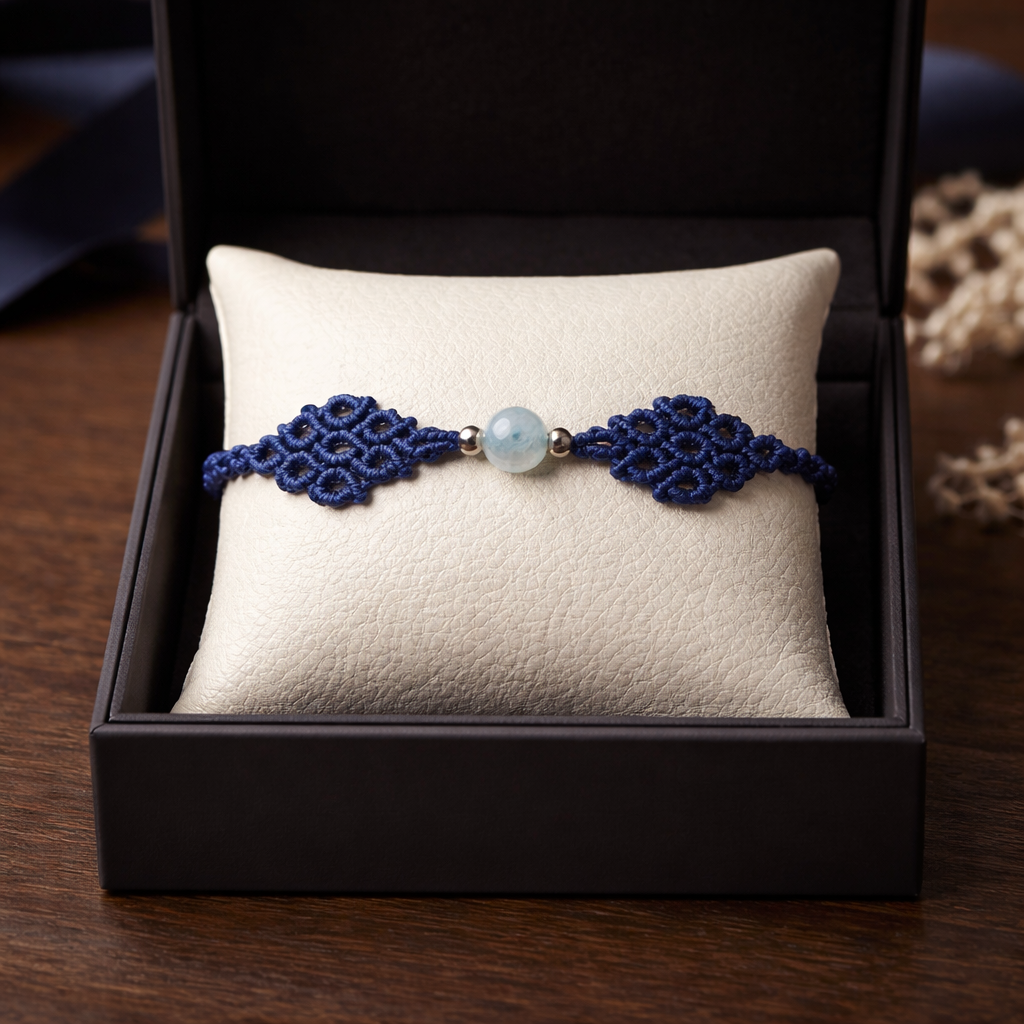 MACRAME BRACELET WITH SEMI-PRECIOUS STONES AND STAINLESS STEEL BEADS- BLUE