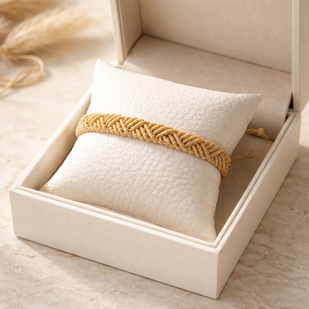 UNISEX BEIGE MACRAME BRACELET-ZIG-ZAG