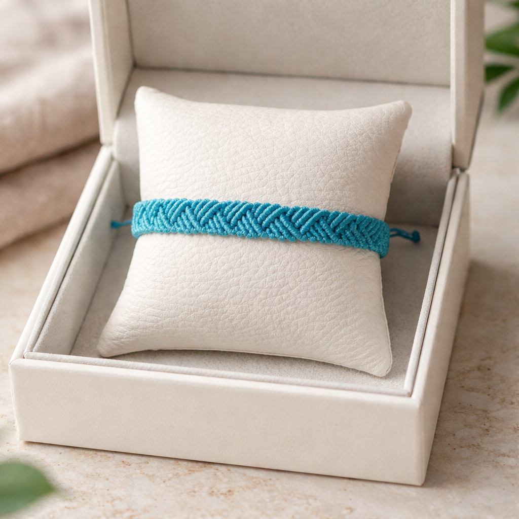 UNISEX AQUAMARINE MACRAME BRACELET-ZIG-ZAG