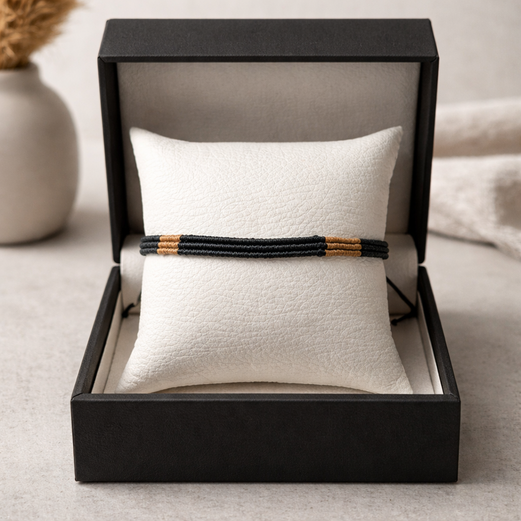 TWO-TONE MACRAME BRACELET BROWN AND BLACK
