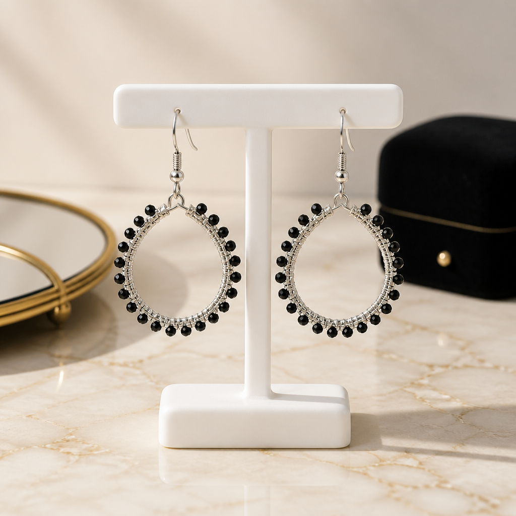 "Crystal My World" Earrings - Round - Gray and Black Crystals