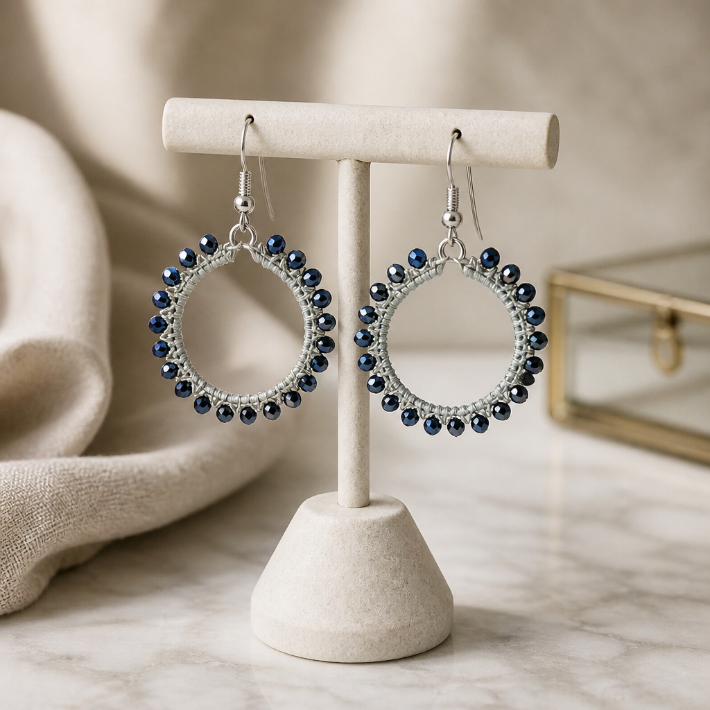 "Crystal My World" Earrings - Round - Gray with Blue/Black Crystals