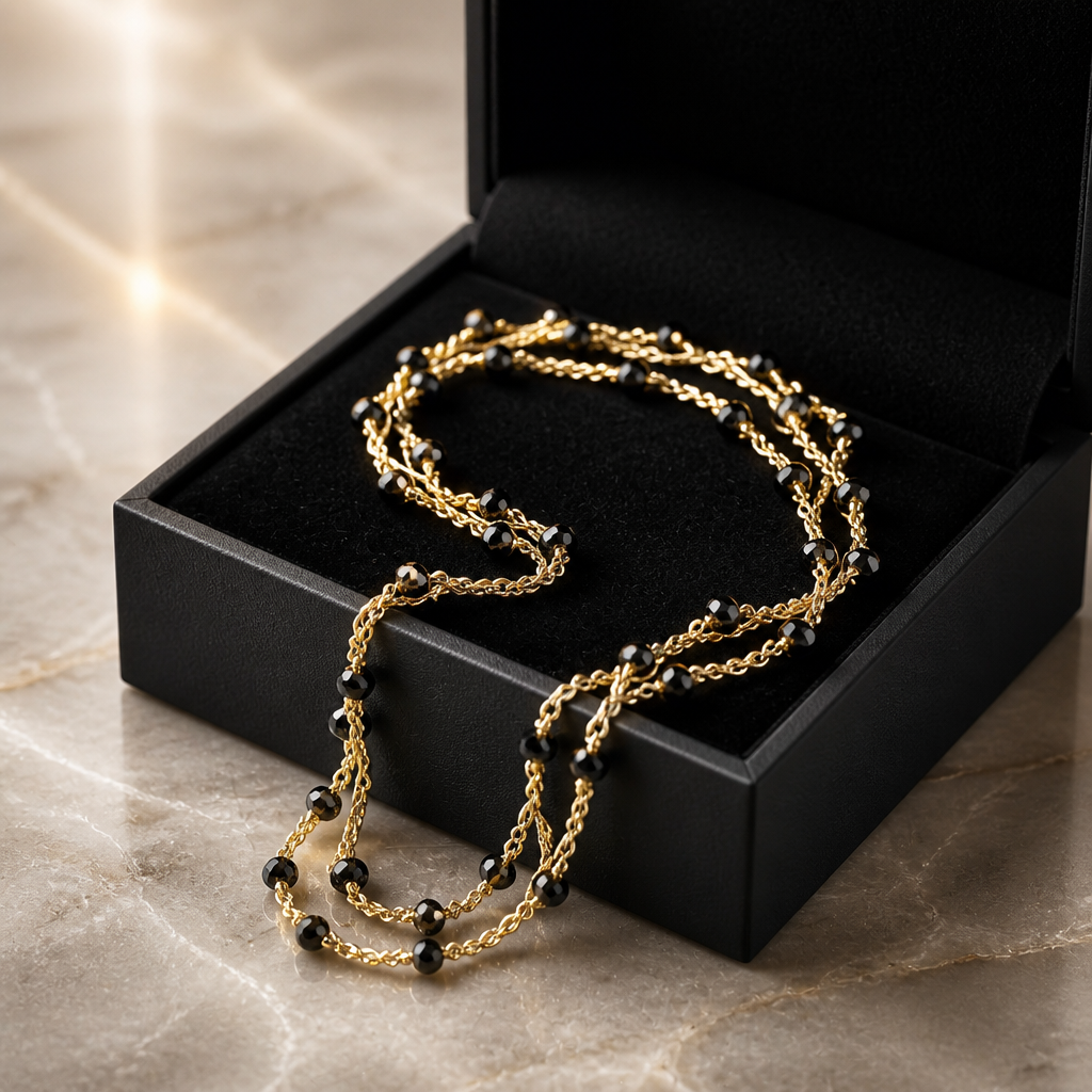 "CAVALLETTA"- NECKLACE - GOLD WITH BLACK CRYSTALS- SHORT