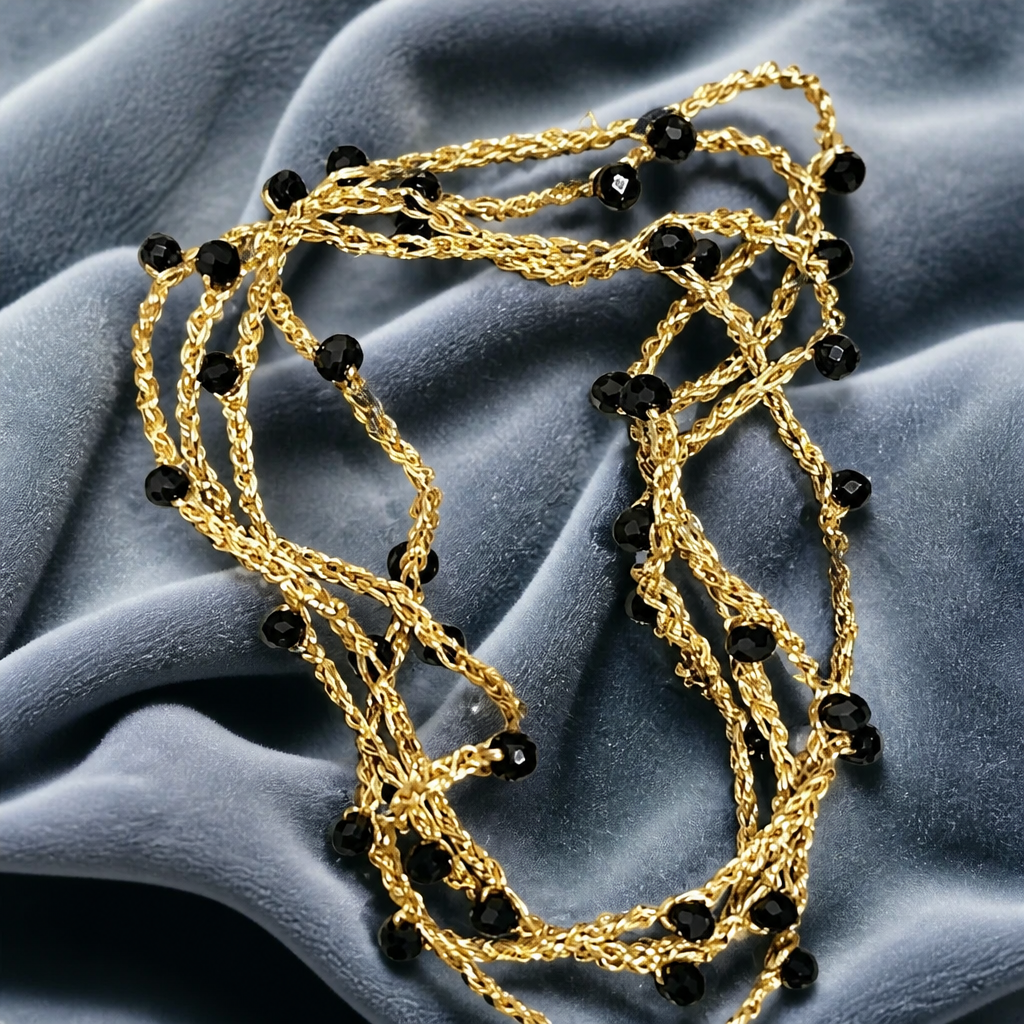 "CAVALLETTA"- NECKLACE - GOLD WITH BLACK CRYSTALS- LONG
