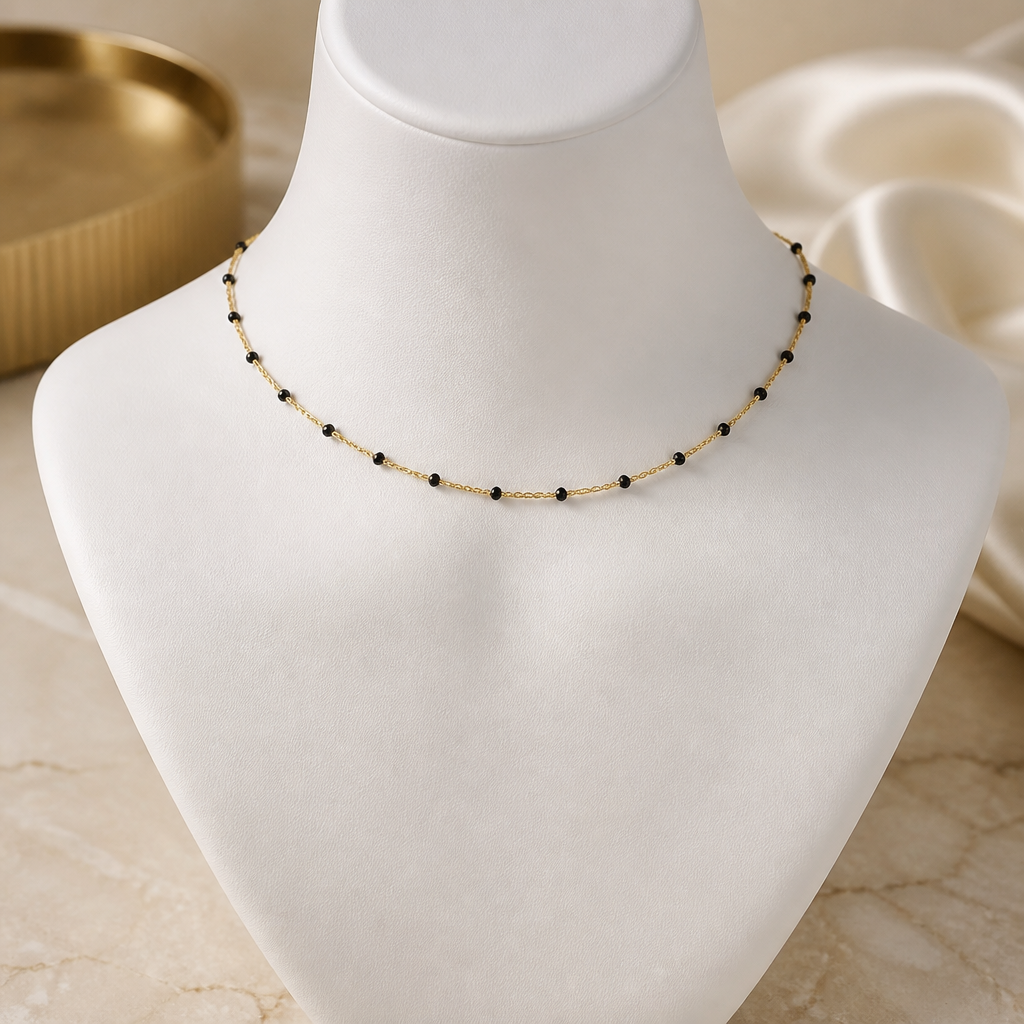 "CAVALLETTA"- NECKLACE - GOLD WITH BLACK CRYSTALS- CHOKER