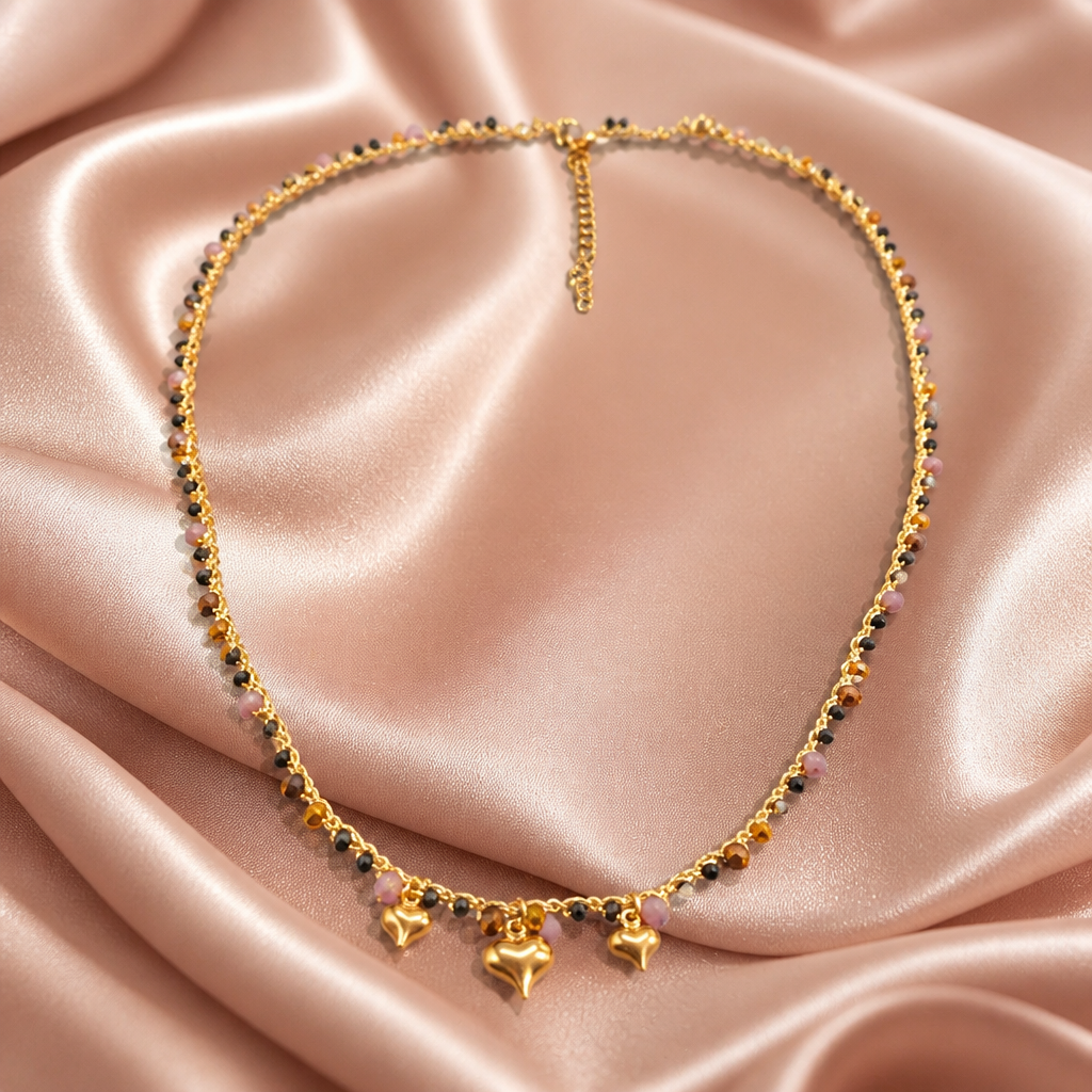 "SOGNO D'ORO"- NECKLACE - GOLD WITH CRYSTALS AND HEARTS