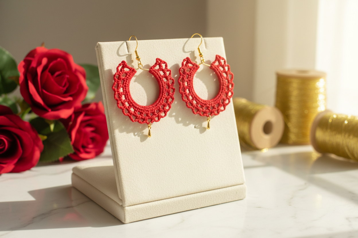 "Lace Drop" Earrings - Red