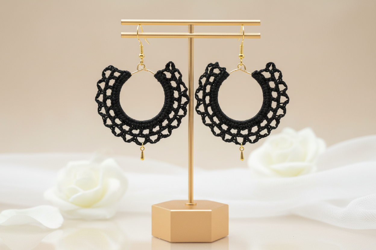 "Lace Drop" Earrings - Black