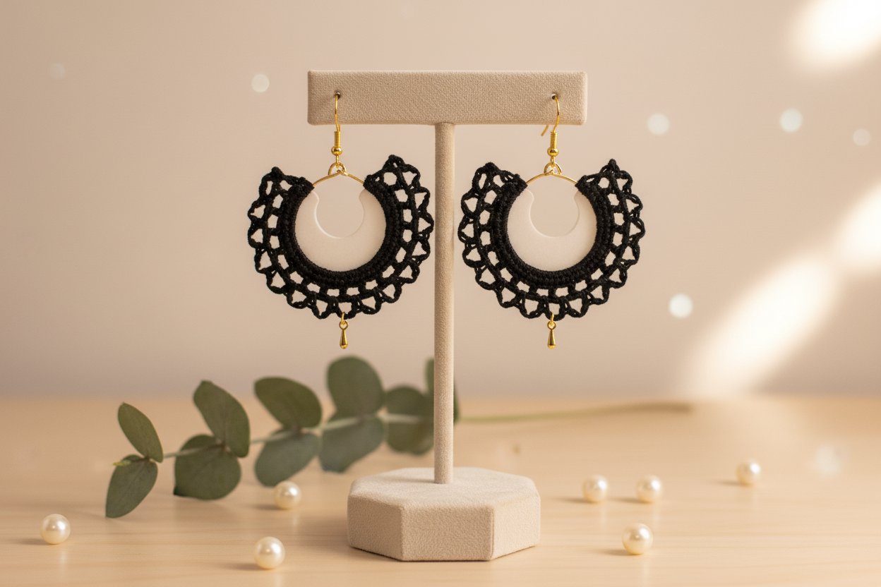 "Lace Drop" Earrings - Black