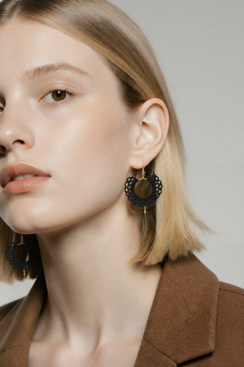 "Lace Drop" Earrings - Black
