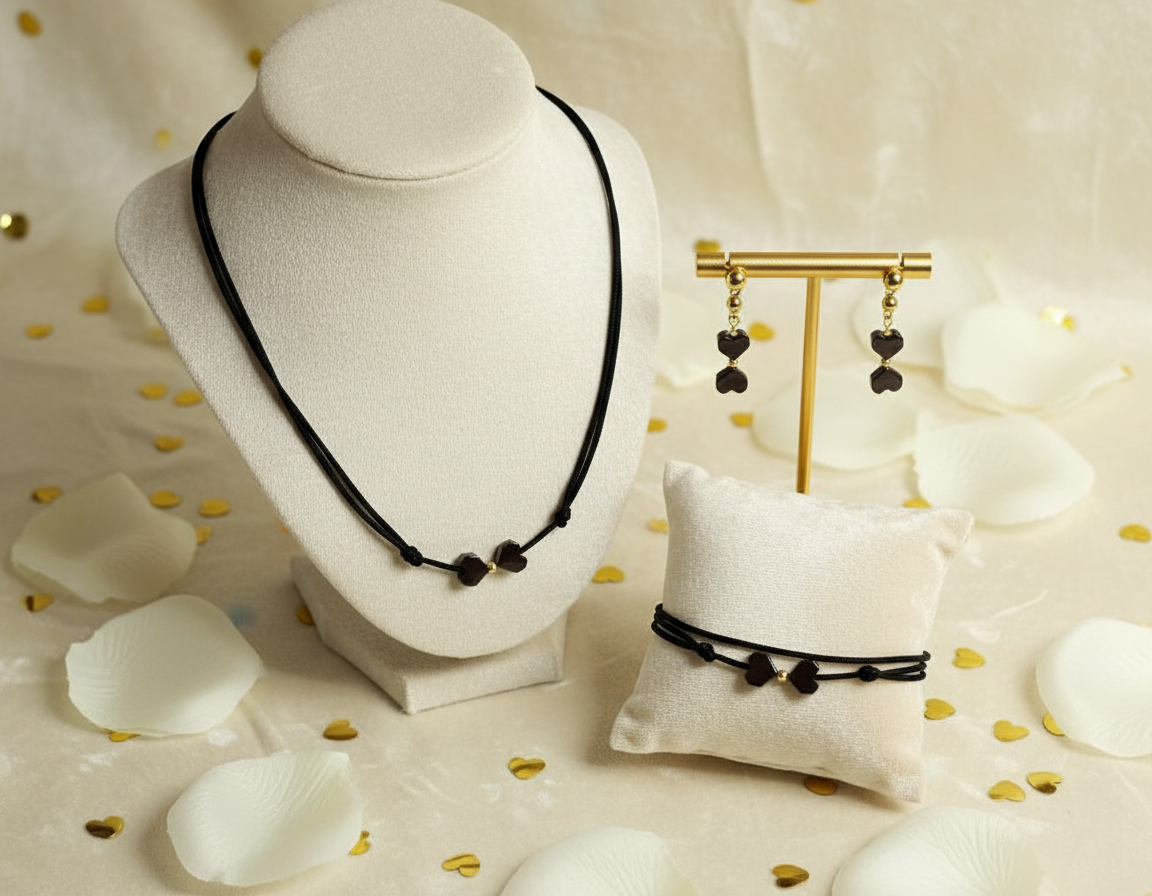 "Oh, my heart" GOLDEN EARRINGS WITH HEMATITE HEARTS
