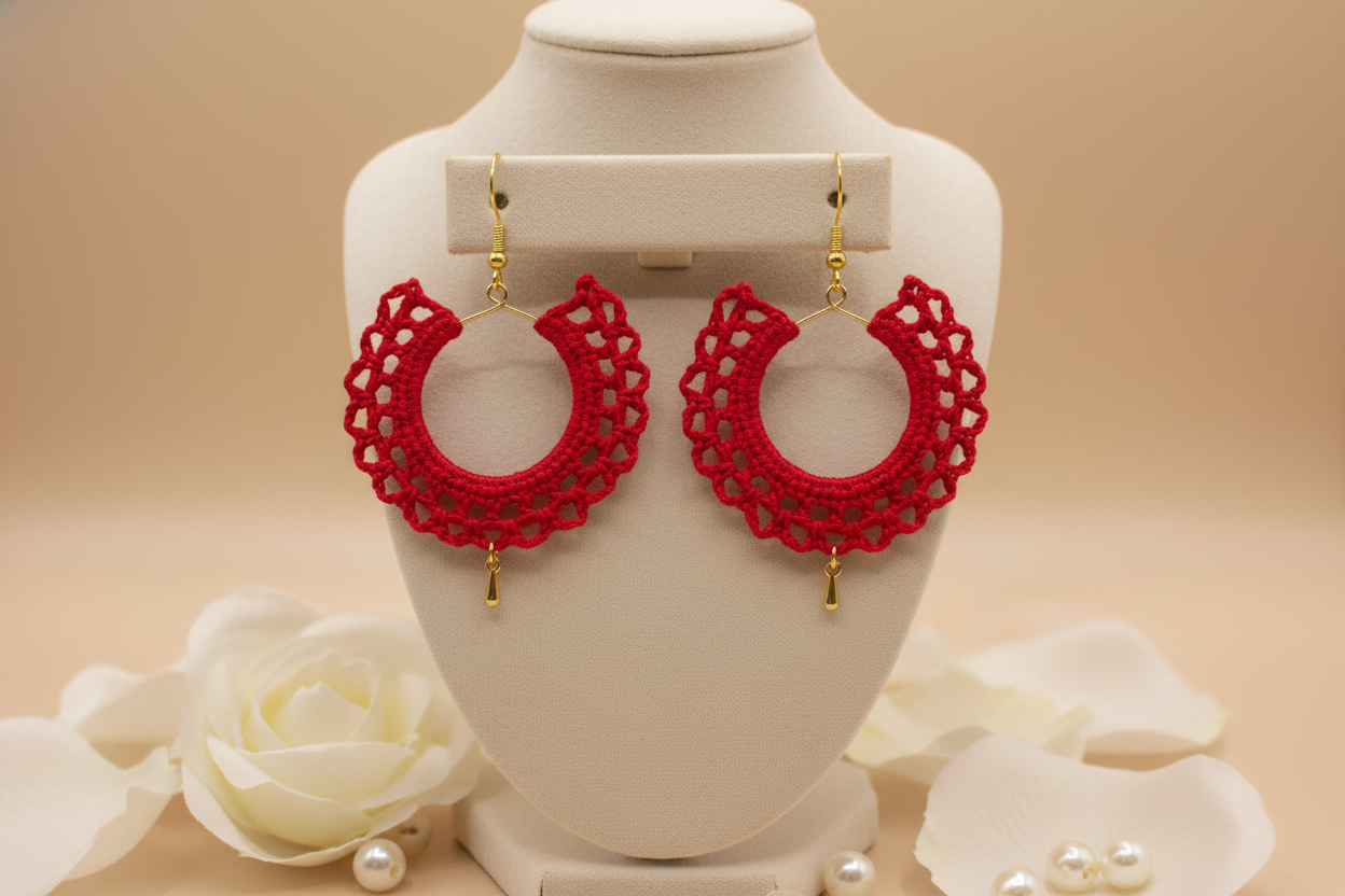 "Lace Drop" Earrings - Red