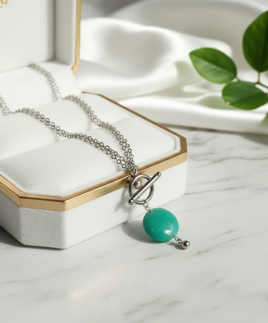 Necklace "Pick Me" - Silver Chain and Aquamarine Natural Stone