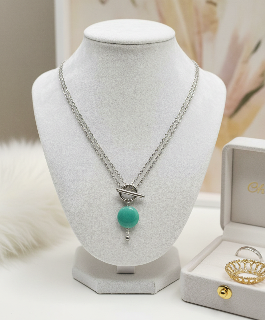 Necklace "Pick Me" - Silver Chain and Aquamarine Natural Stone