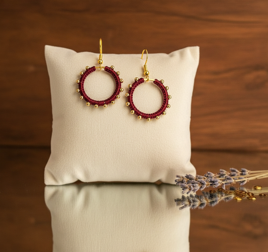 "Crystal My World" Earrings - Round - Burgundy with Gold Hematite Beads