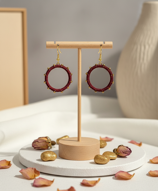 "Crystal My World" Earrings - Round - Burgundy with Gold Crystal Beads