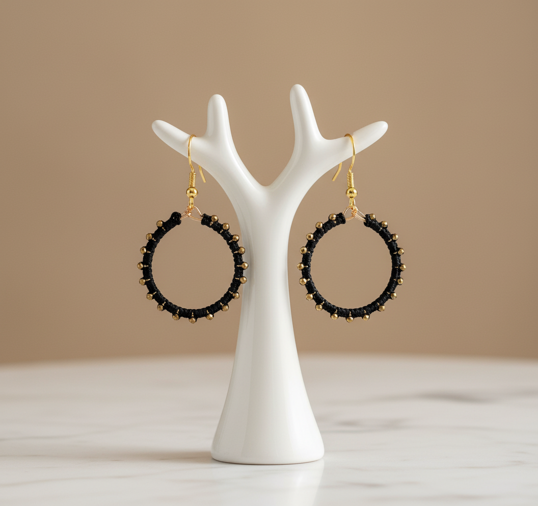 "Crystal My World" Earrings - Round - Black and Gold Crystals