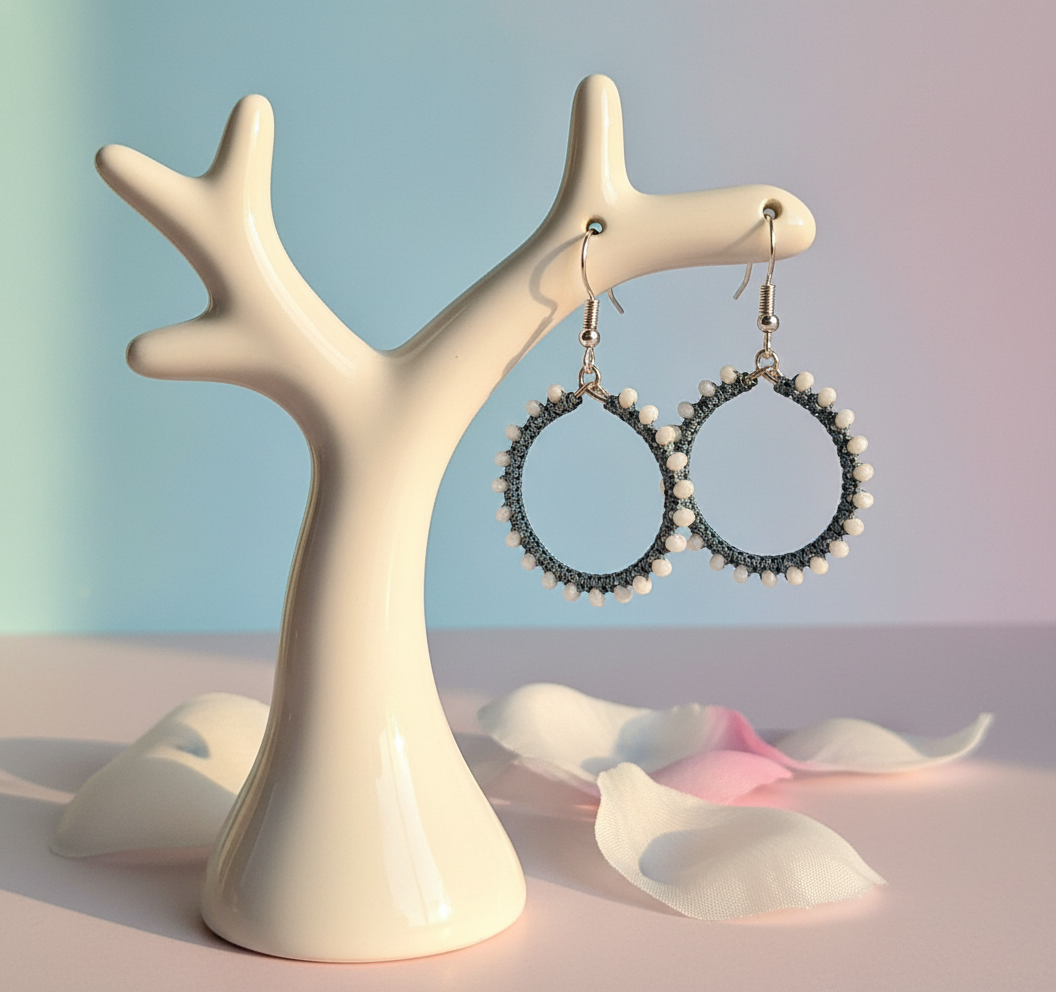 "Crystal My World" Earrings - Round - Aquamarine and White Crystals
