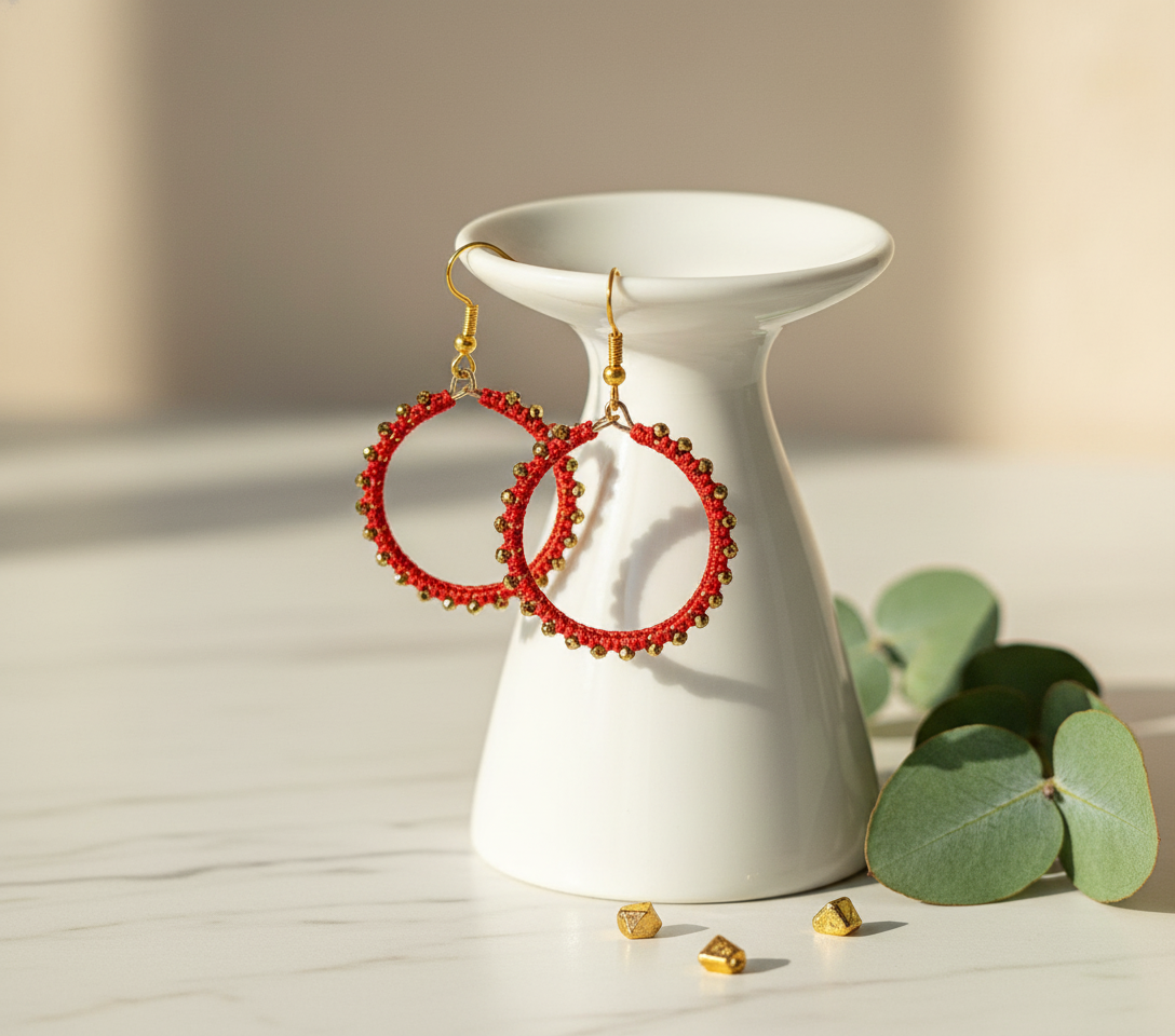 "Crystal My World" Earrings - Round - Red and Gold Crystals