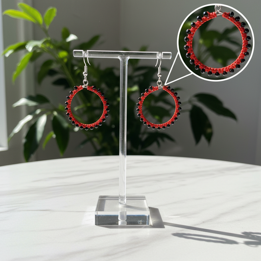 "Crystal My World" Earrings - Round - Red and Black Crystals