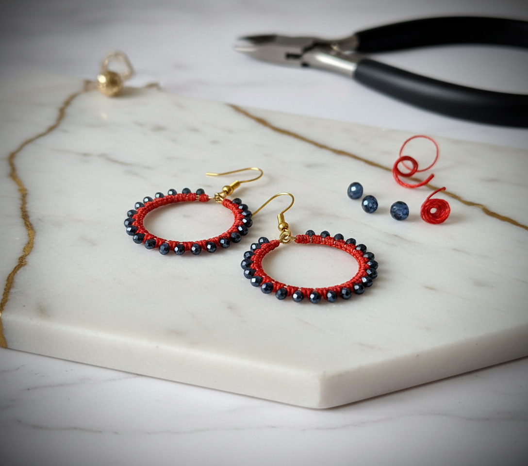 "Crystal My World" Earrings - Round - Red with Blue/Black Crystals