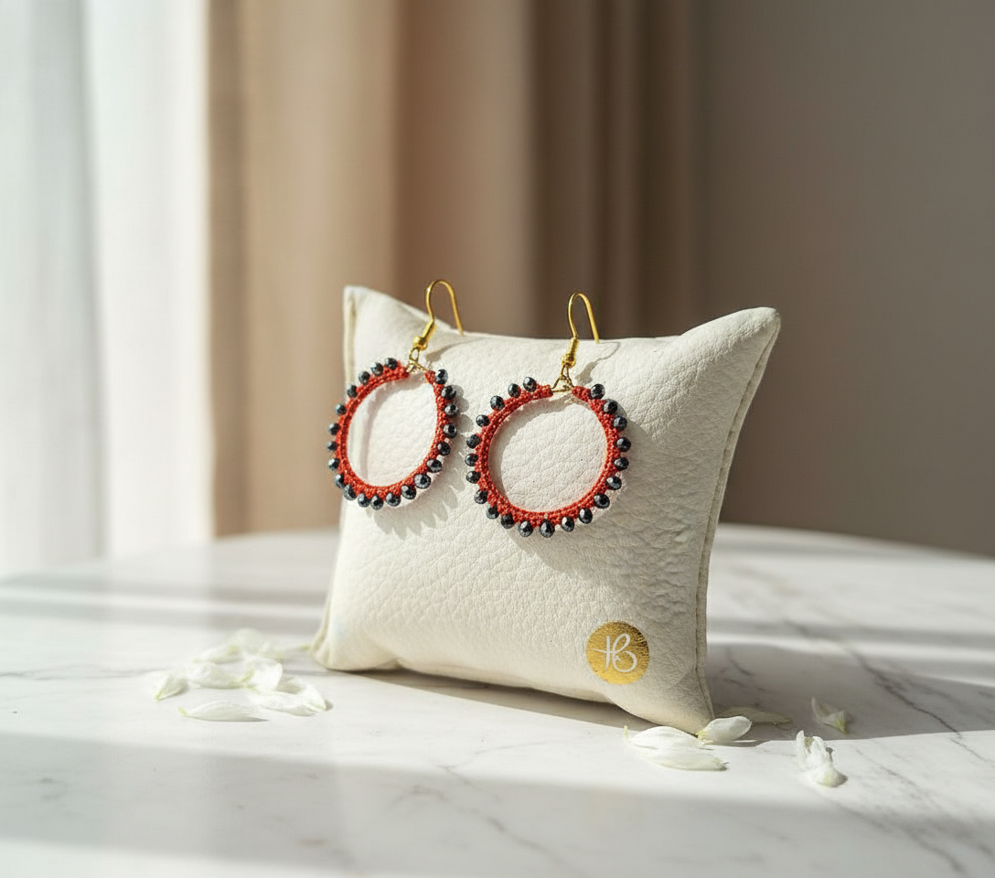 "Crystal My World" Earrings - Round - Red with Blue/Black Crystals