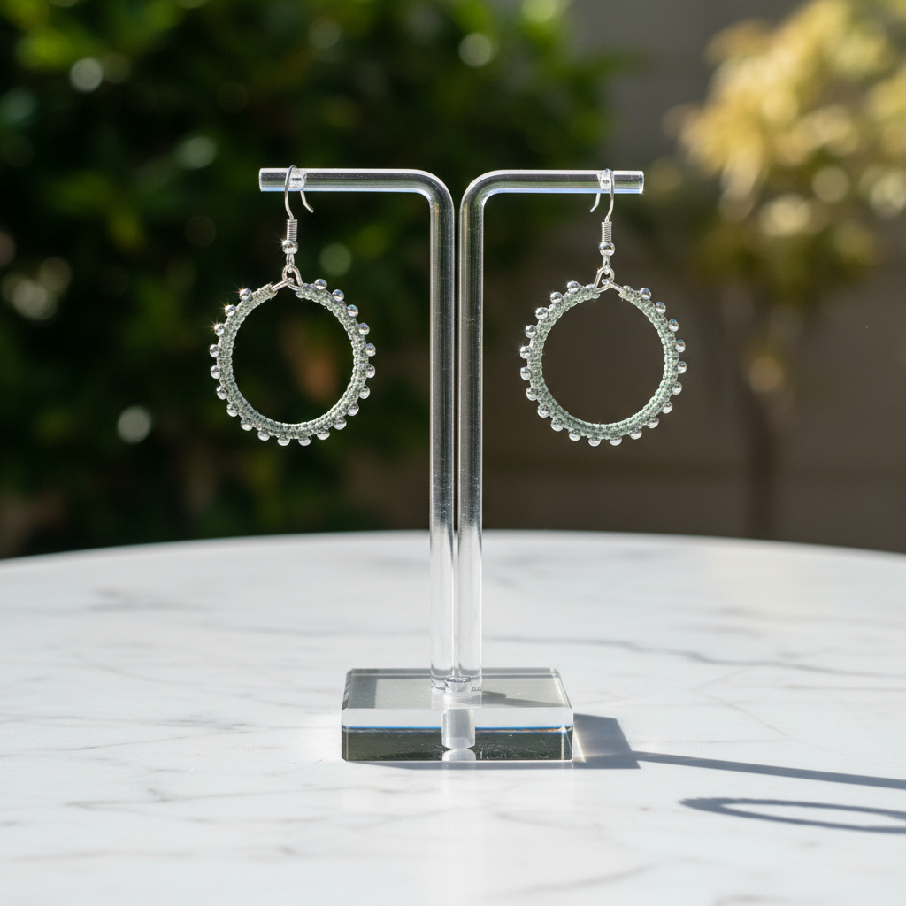"Crystal My World" Earrings - Round - Gray with Silver Hematite Beads
