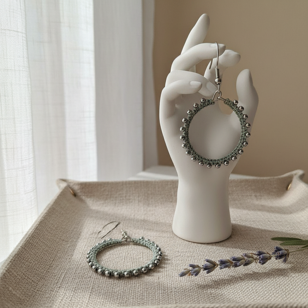 "Crystal My World" Earrings - Round - Gray with Silver Hematite Beads