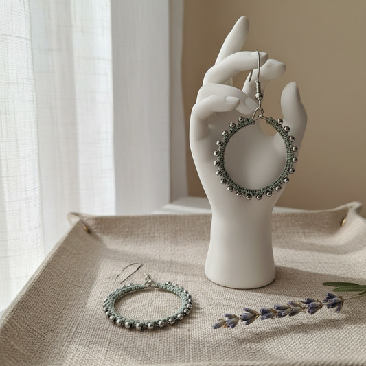 "Crystal My World" Earrings - Round - Gray with Silver Hematite Beads
