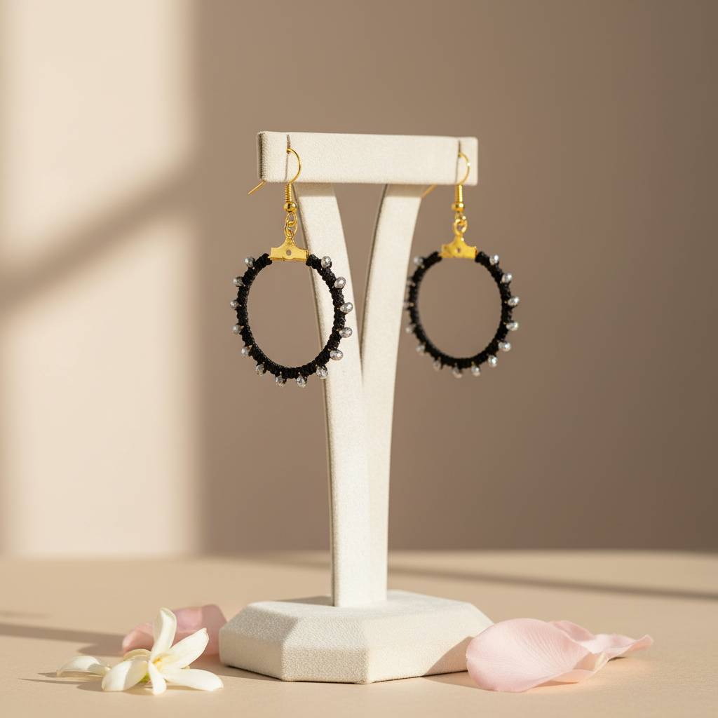 "Crystal My World" Earrings - Round - Black and Silver Crystals